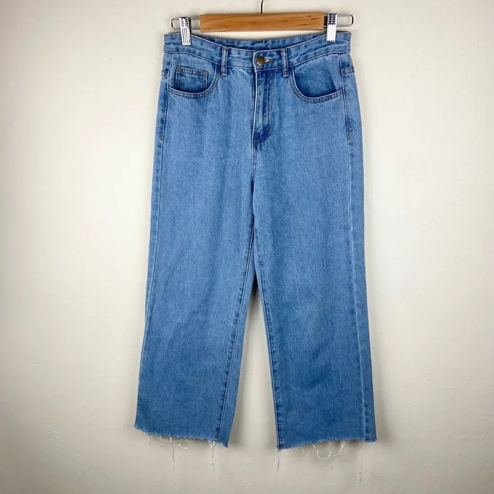 Princess Polly Helena Wide-Leg Crop Raw Hem Jeans